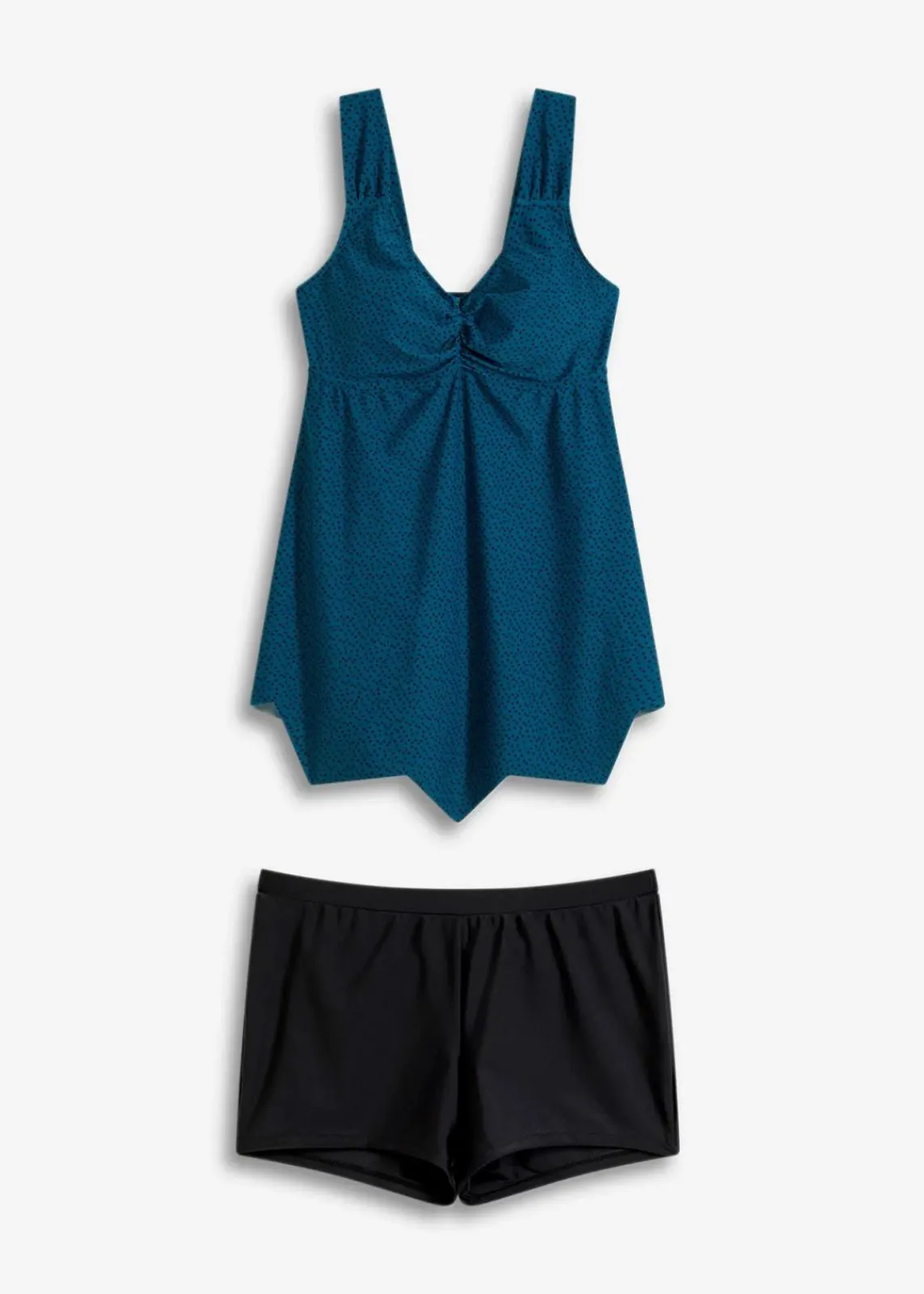 bonprix Nachhaltigere Materialien|Tankinis^Long-Tankini (2-tlg.Set) mit Zick-Zack Saum petrol gepunktet