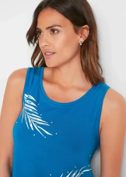 bonprix Shirts & Tops|Nachhaltigere Materialien^Long-Top azurblau/silber bedruckt