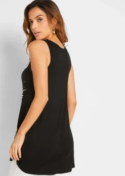 bonprix Nachhaltigere Materialien|Shirts & Tops^Long-Top schwarz/gold bedruckt