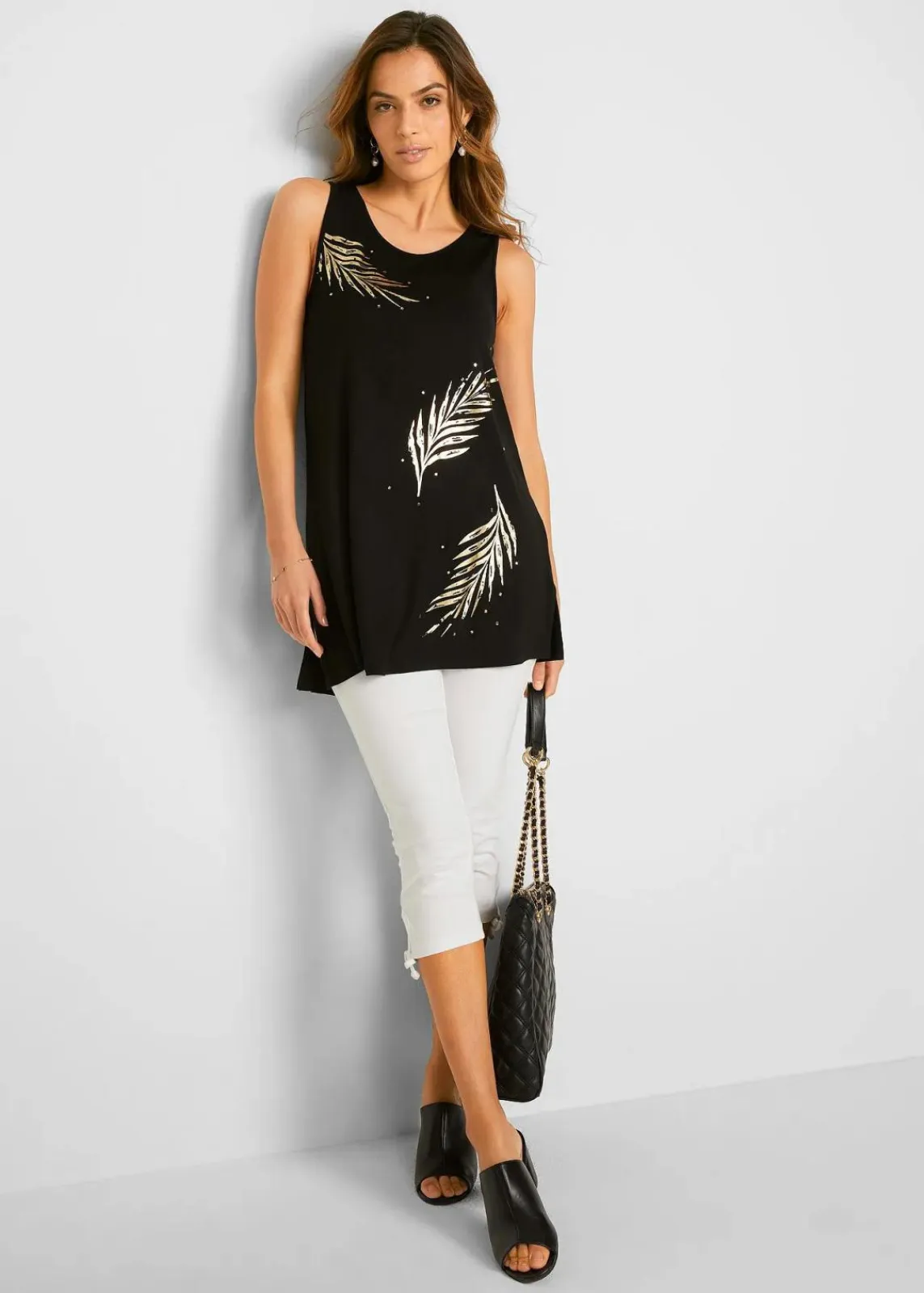 bonprix Nachhaltigere Materialien|Shirts & Tops^Long-Top schwarz/gold bedruckt