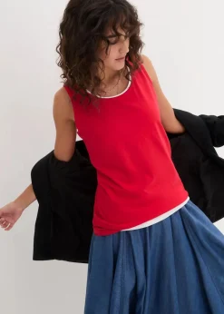 bonprix Shirts & Tops|Basics^Long-Top aus reiner Baumwolle (5er Pack) erdbeere + weiß + hellgrau meliert + dunkelblau + schwarz