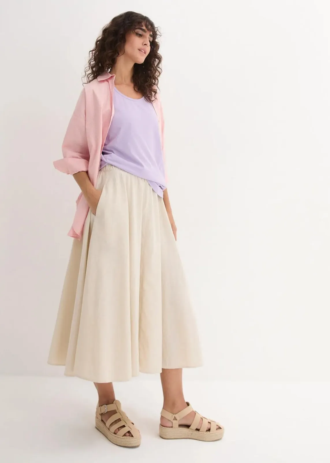 bonprix Shirts & Tops|Basics^Long-Top aus reiner Baumwolle (5er Pack) hellviolett + rauchsalbei + kristallrosa + schwarz + weiß