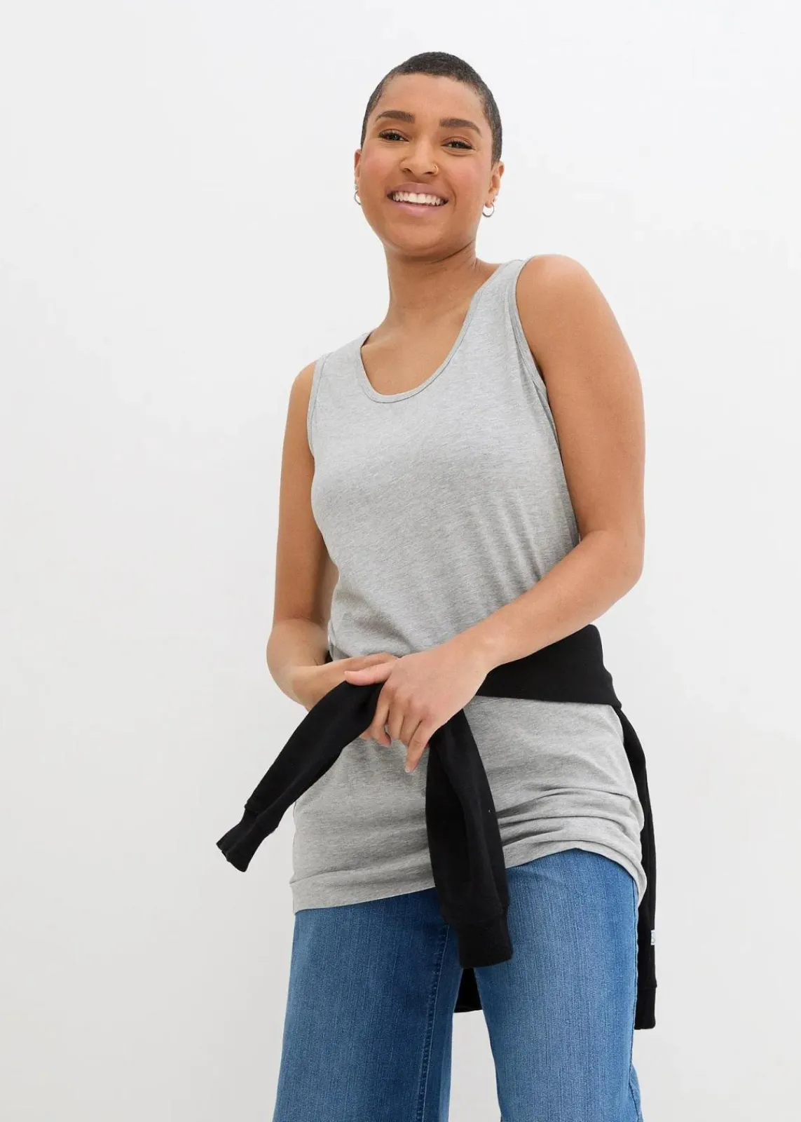 bonprix Wäsche·Unterhemden|Bekleidung·Röcke^Long-Top, 2er-Pack schwarz+hellgrau meliert