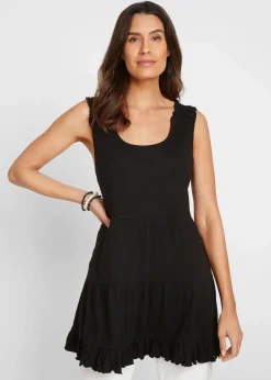 bonprix Nachhaltigere Materialien|Shirts & Tops^Long-Top mit Volants und breiten Trägern schwarz