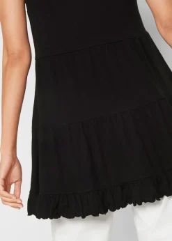 bonprix Nachhaltigere Materialien|Shirts & Tops^Long-Top mit Volants und breiten Trägern schwarz