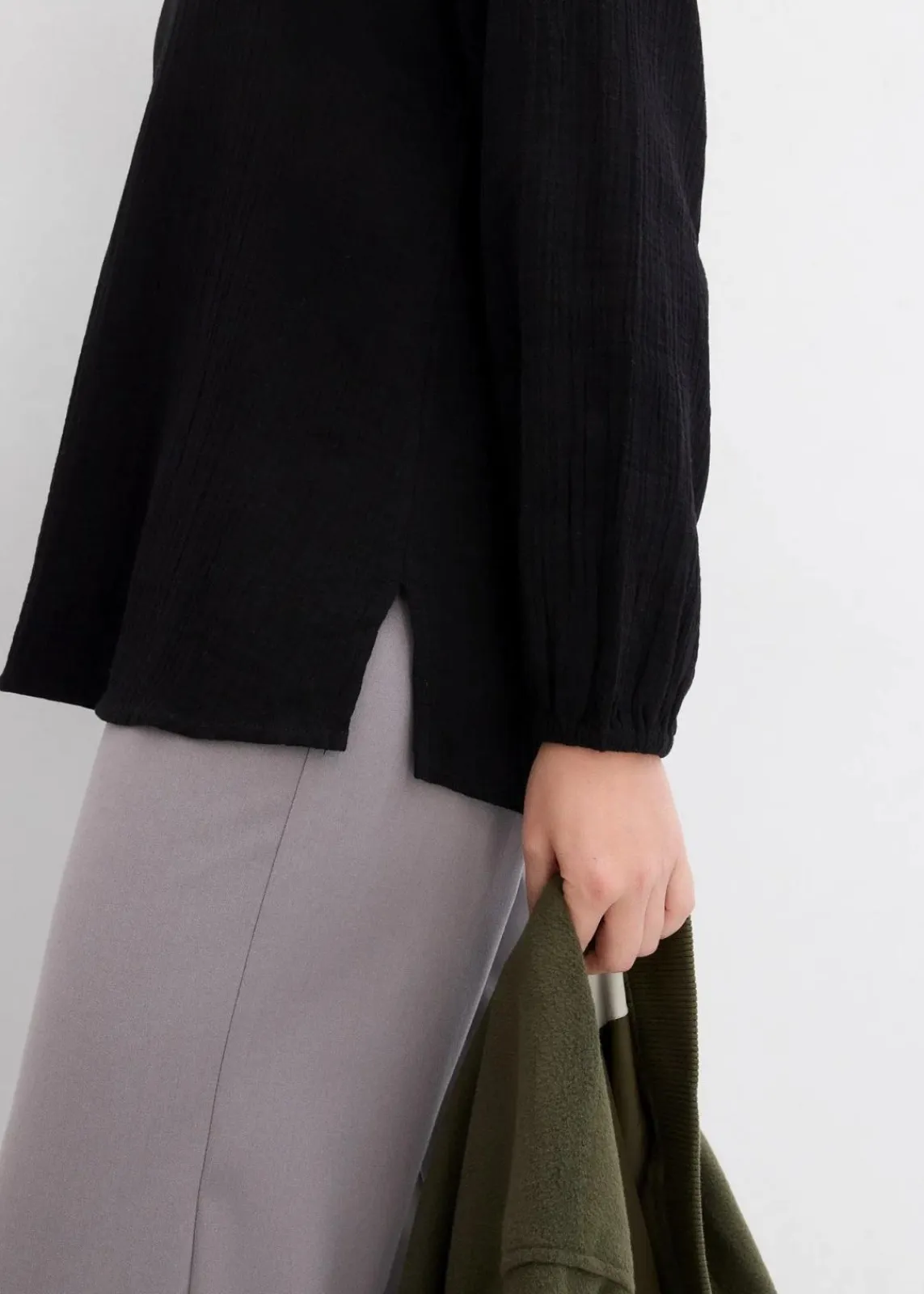 bonprix Bekleidung·Jacken & Mäntel|Blusen & Tuniken^Long-Tunika aus Musselin schwarz