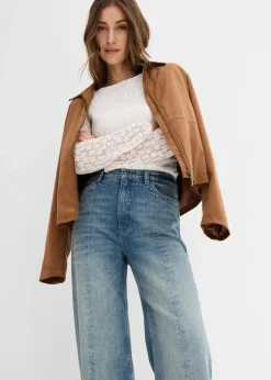bonprix Jeans|Bekleidung·Shirts & Tops^Loose Straight-Jeans High Waist, Low Stretch hellblau denim used