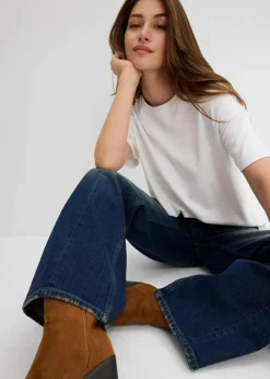 bonprix Bekleidung·Shirts & Tops|Jeans^Loose Straight-Jeans High Waist, Low Stretch dunkelblau denim used
