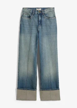 bonprix Kurzgrößen|Bekleidung·Shirts & Tops^Loose Straight-Jeans High Waist hellblau denim used