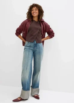 bonprix Kurzgrößen|Bekleidung·Shirts & Tops^Loose Straight-Jeans High Waist hellblau denim used