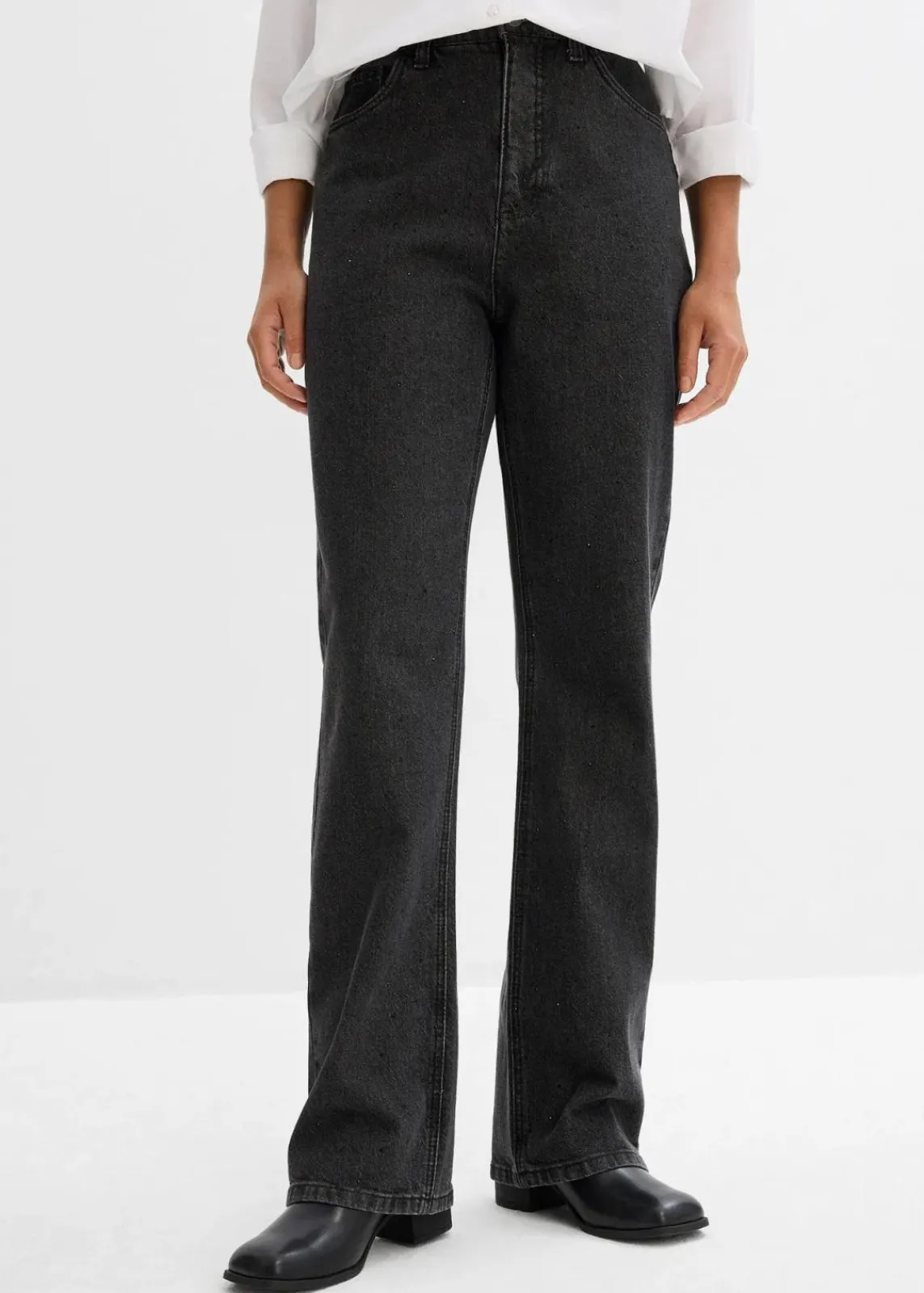 bonprix Jeans^Loose Straight-Jeans High Waist, Bequembund mit Strass dunkelgrau denim