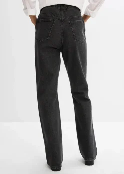 bonprix Jeans^Loose Straight-Jeans High Waist, Bequembund mit Strass dunkelgrau denim