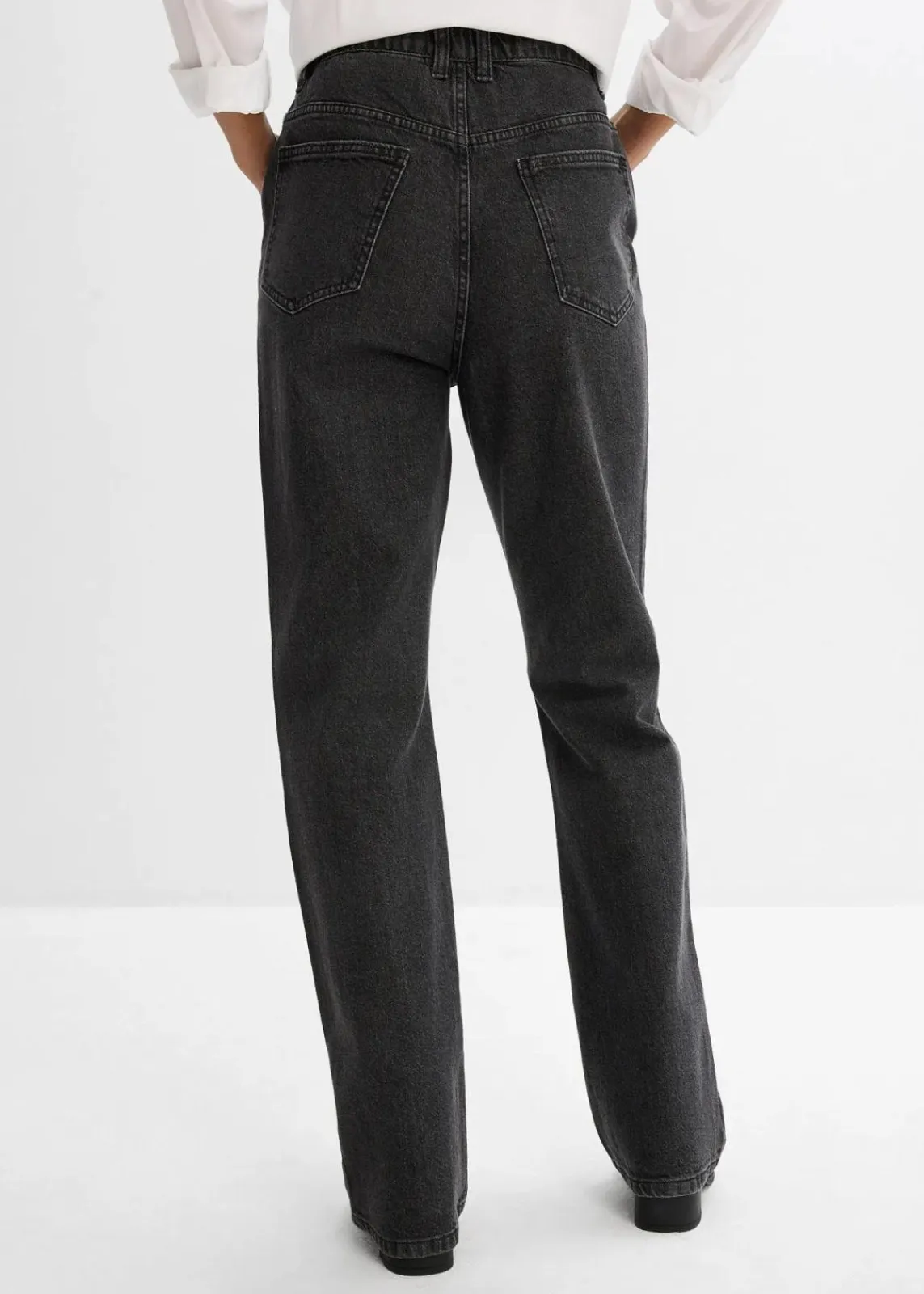 bonprix Jeans^Loose Straight-Jeans High Waist, Bequembund mit Strass dunkelgrau denim