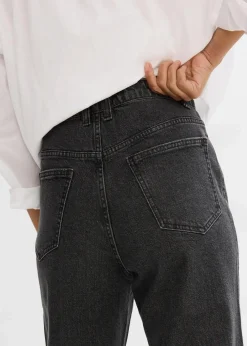 bonprix Jeans^Loose Straight-Jeans High Waist, Bequembund mit Strass dunkelgrau denim