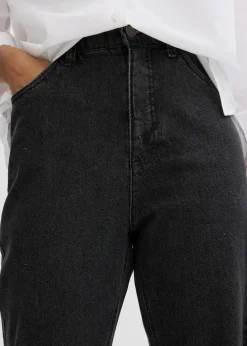 bonprix Jeans^Loose Straight-Jeans High Waist, Bequembund mit Strass dunkelgrau denim