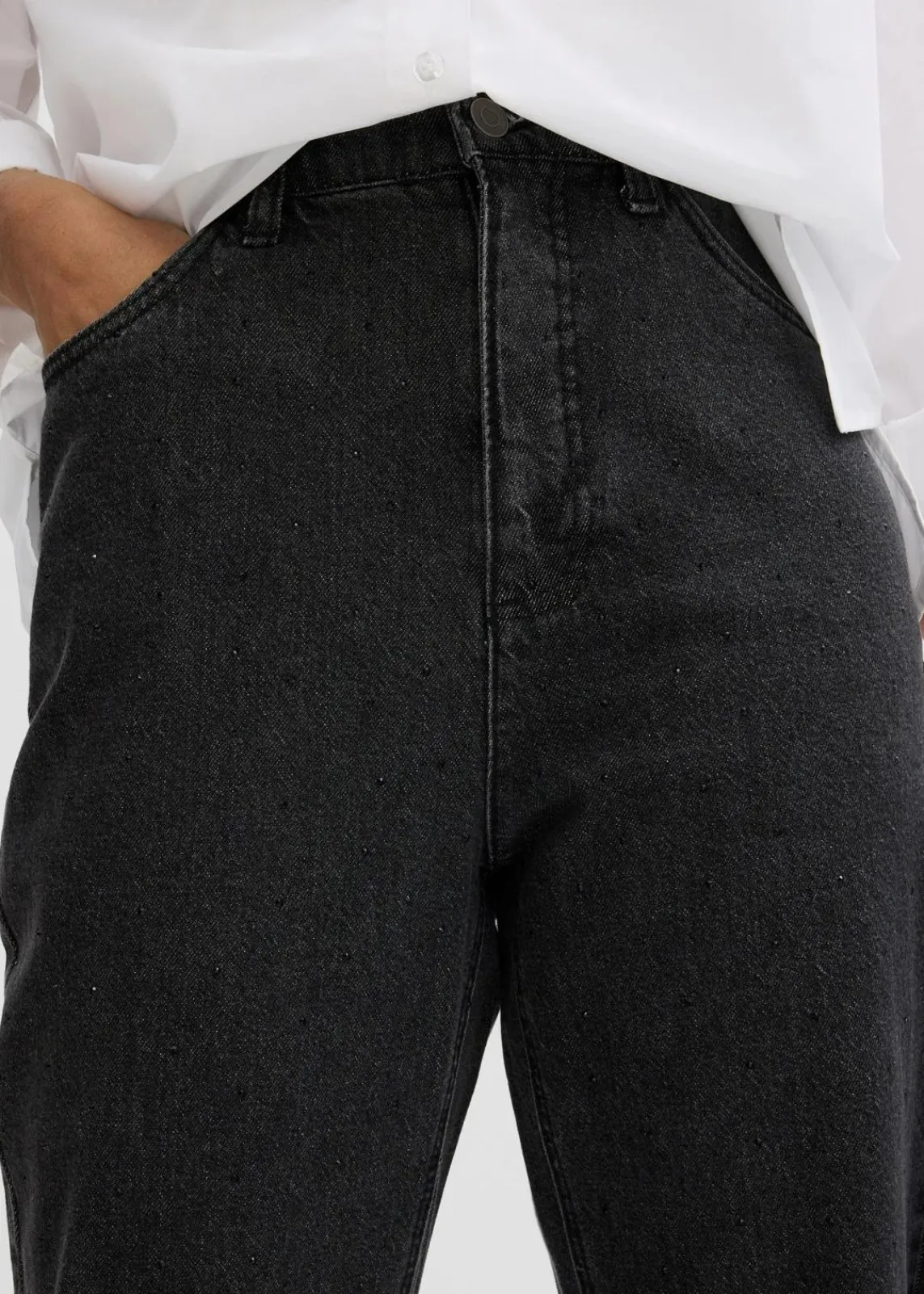 bonprix Jeans^Loose Straight-Jeans High Waist, Bequembund mit Strass dunkelgrau denim