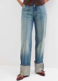 bonprix Kurzgrößen|Jeans^Loose Straight-Jeans High Waist hellblau denim used