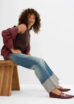 bonprix Kurzgrößen|Jeans^Loose Straight-Jeans High Waist hellblau denim used