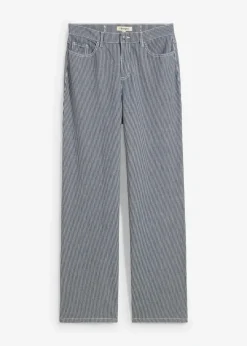 bonprix Bekleidung·Shirts & Tops|Jeans^Loose Straight-Jeans, High Waist, gestreift nachtblau denim/weiß gestreift