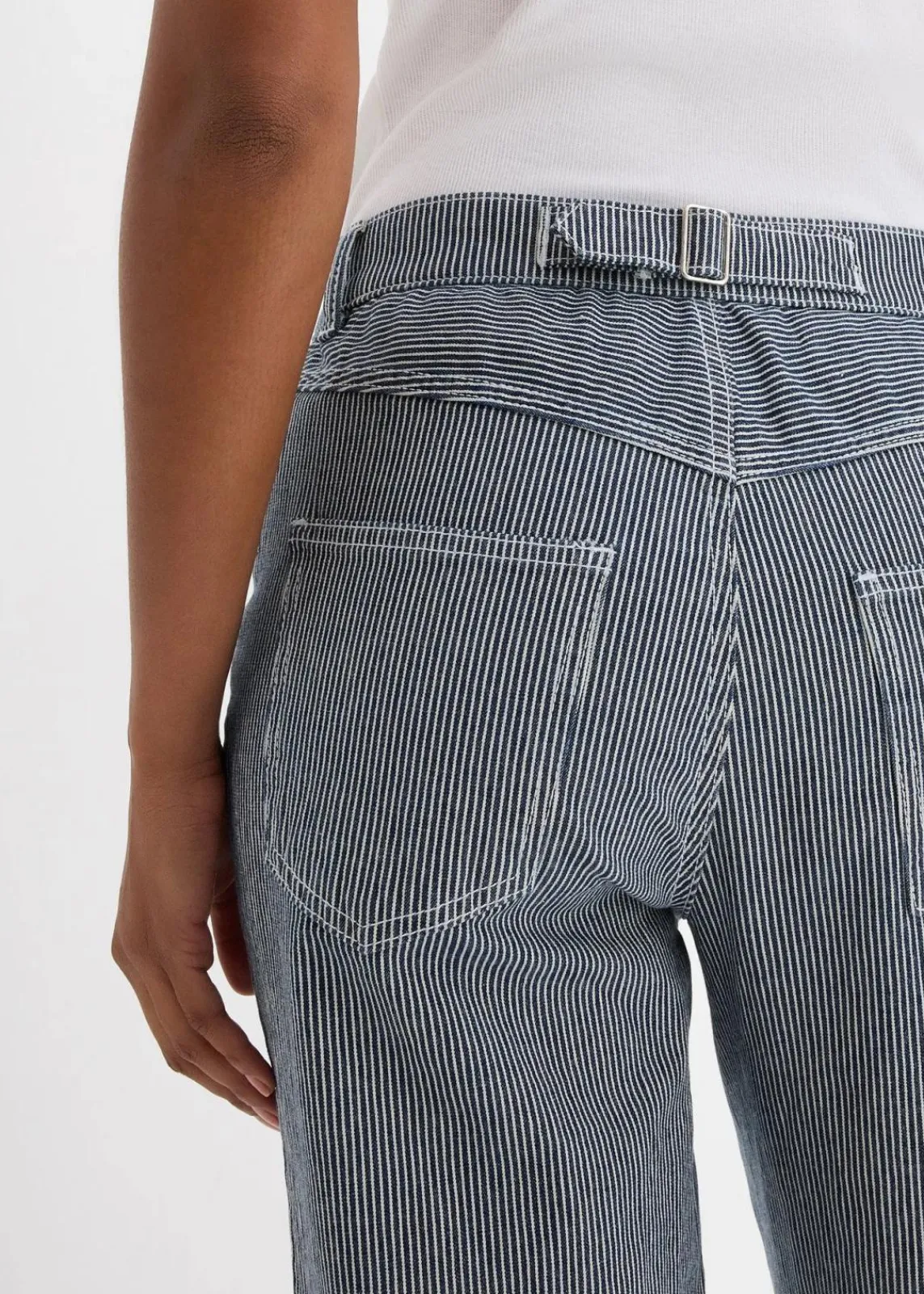 bonprix Bekleidung·Shirts & Tops|Jeans^Loose Straight-Jeans, High Waist, gestreift nachtblau denim/weiß gestreift