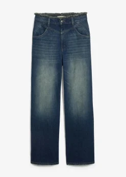 bonprix Bekleidung·Shirts & Tops|Jeans^Loose Straight-Jeans High Waist dunkelblau denim used