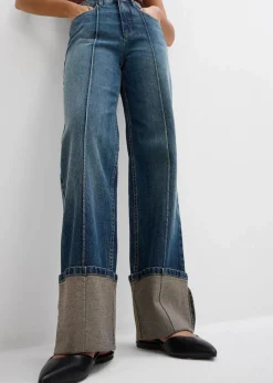 bonprix Kurzgrößen|Bekleidung·Shirts & Tops^Loose Straight-Jeans High Waist dunkelblau denim used