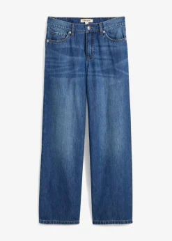 bonprix Bekleidung·Shirts & Tops|Jeans^Loose Straight-Jeans Mid Waist, cropped blau denim used