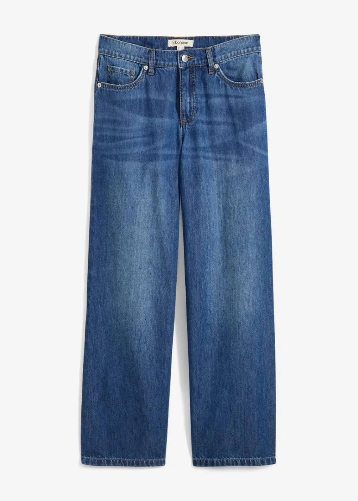 bonprix Bekleidung·Shirts & Tops|Jeans^Loose Straight-Jeans Mid Waist, cropped blau denim used