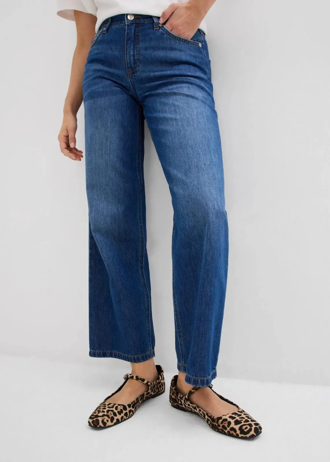 bonprix Bekleidung·Shirts & Tops|Jeans^Loose Straight-Jeans Mid Waist, cropped blau denim used