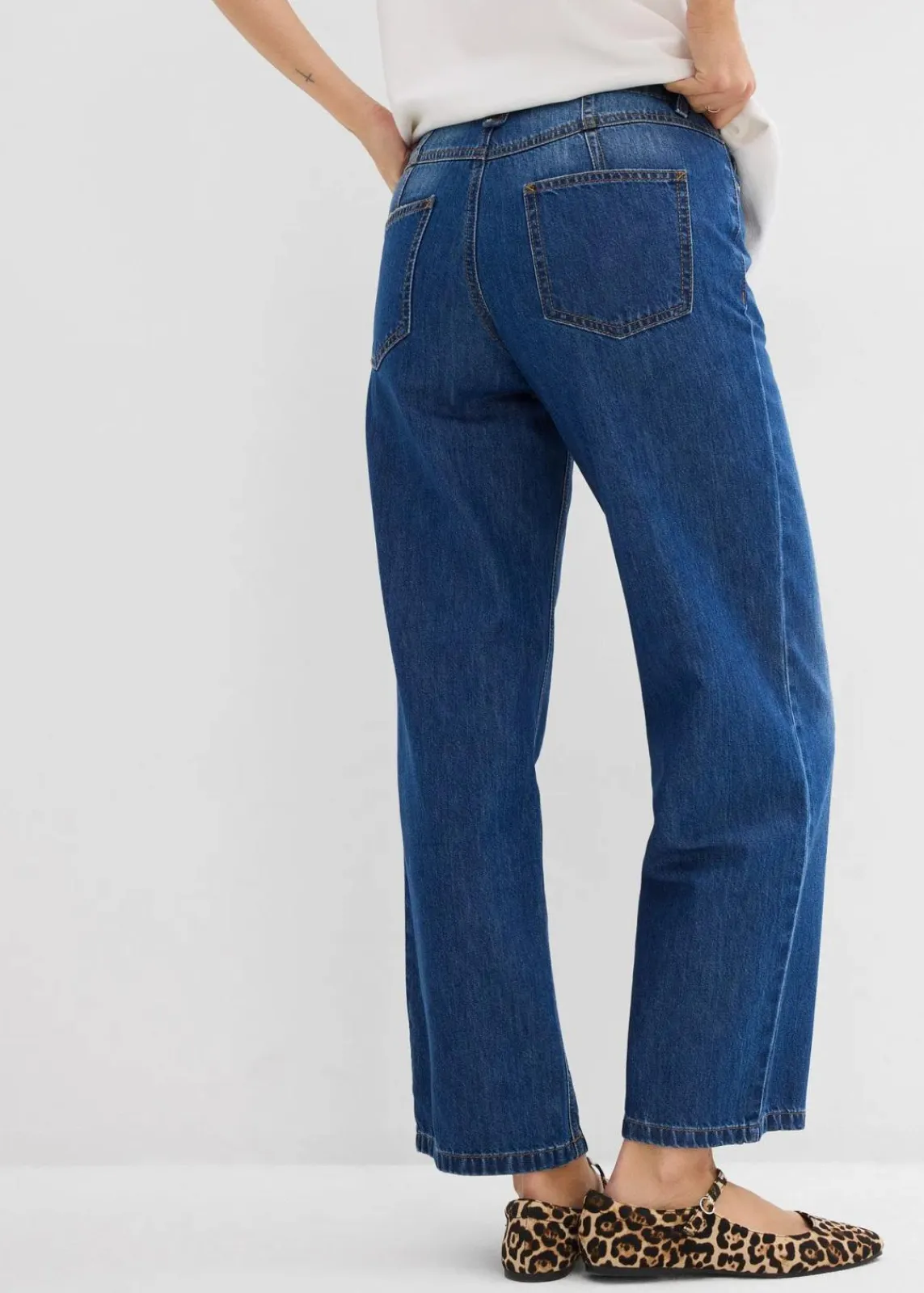 bonprix Bekleidung·Shirts & Tops|Jeans^Loose Straight-Jeans Mid Waist, cropped blau denim used