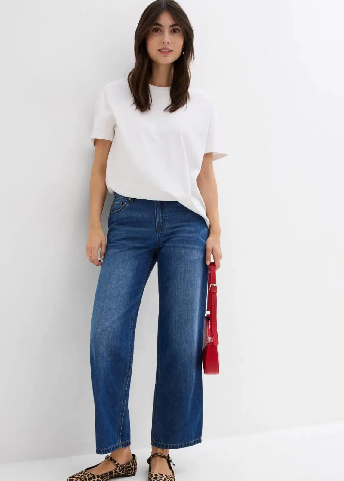 bonprix Bekleidung·Shirts & Tops|Jeans^Loose Straight-Jeans Mid Waist, cropped blau denim used