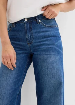 bonprix Bekleidung·Shirts & Tops|Jeans^Loose Straight-Jeans Mid Waist, cropped blau denim used