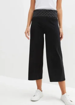 bonprix Wäsche·Homewear|Bekleidung·Strickmode^Loungewear Culotte mit Bequembund schwarz bedruckt