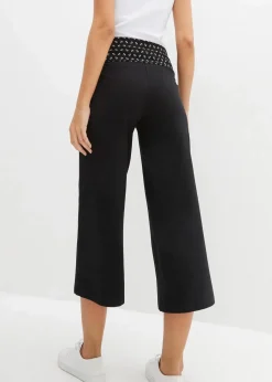 bonprix Wäsche·Homewear|Bekleidung·Strickmode^Loungewear Culotte mit Bequembund schwarz bedruckt
