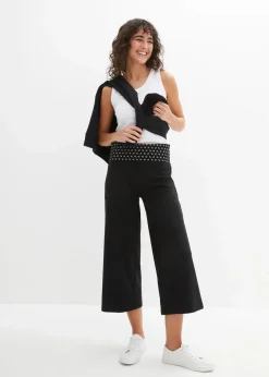 bonprix Wäsche·Homewear|Bekleidung·Strickmode^Loungewear Culotte mit Bequembund schwarz bedruckt