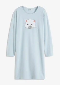 bonprix Wäsche·Homewear|Bekleidung·Strickmode^Loungewear Fleece Nachthemd mit Applikation puderblau
