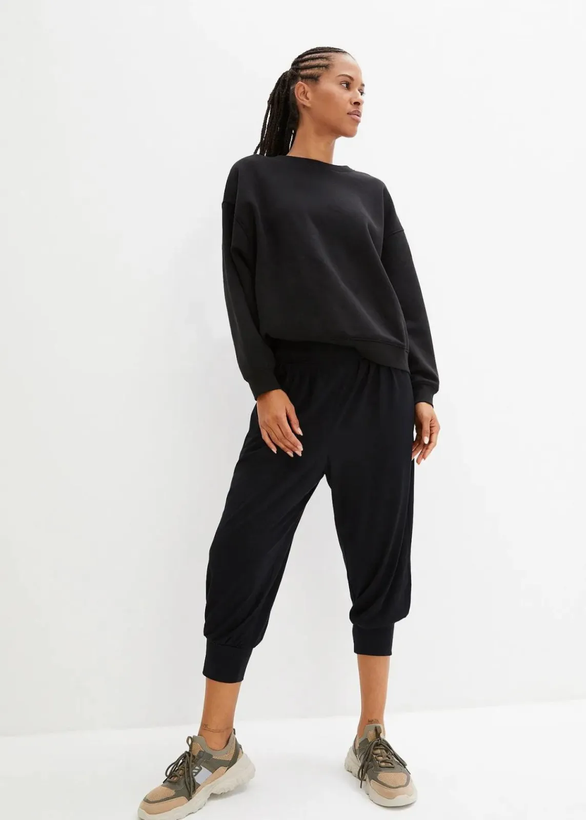 bonprix Wäsche·Homewear|Bekleidung·Strickmode^Loungewear Haremshose in Caprilänge schwarz
