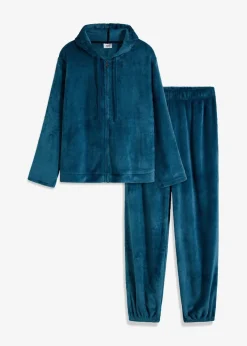 bonprix Wäsche·Homewear|Wäsche·Nachtwäsche^Loungewear Hausanzug aus Kuschelfleece blaupetrol gestreift