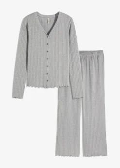bonprix Wäsche·Homewear|Wäsche·Nachtwäsche^Loungewear Hausanzug aus weichem Pointelle-Jersey grau meliert