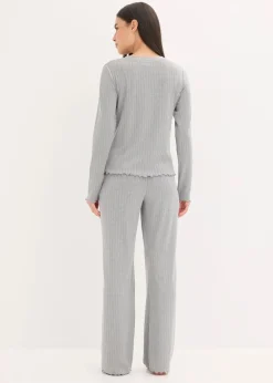 bonprix Wäsche·Homewear|Wäsche·Nachtwäsche^Loungewear Hausanzug aus weichem Pointelle-Jersey grau meliert