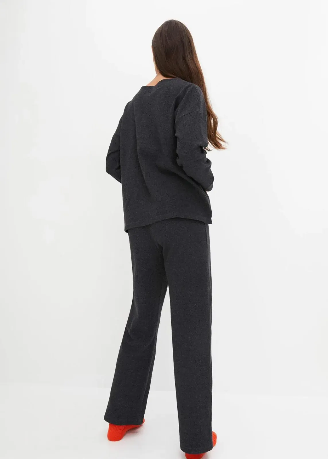 bonprix Wäsche·Homewear|Wäsche·Nachtwäsche^Loungewear Hausanzug aus griffigem Strukturjersey schwarz meliert