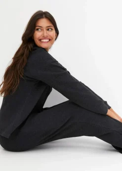 bonprix Wäsche·Homewear|Wäsche·Nachtwäsche^Loungewear Hausanzug aus griffigem Strukturjersey schwarz meliert