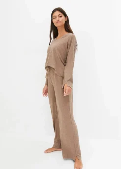 bonprix Wäsche·Homewear|Wäsche·Nachtwäsche^Loungewear Hausanzug mit weitem Bein aus weicher Rippe taupe