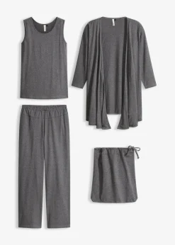bonprix Wäsche·Homewear|Bekleidung·Strickmode^Loungewear Hausanzug (3-tlg.Set) mit Viskose grau meliert