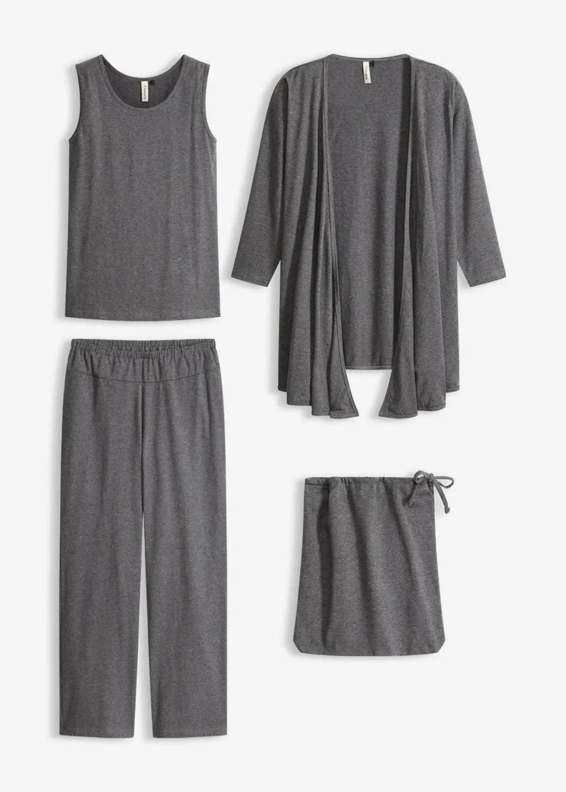 bonprix Wäsche·Homewear|Bekleidung·Strickmode^Loungewear Hausanzug (3-tlg.Set) mit Viskose grau meliert