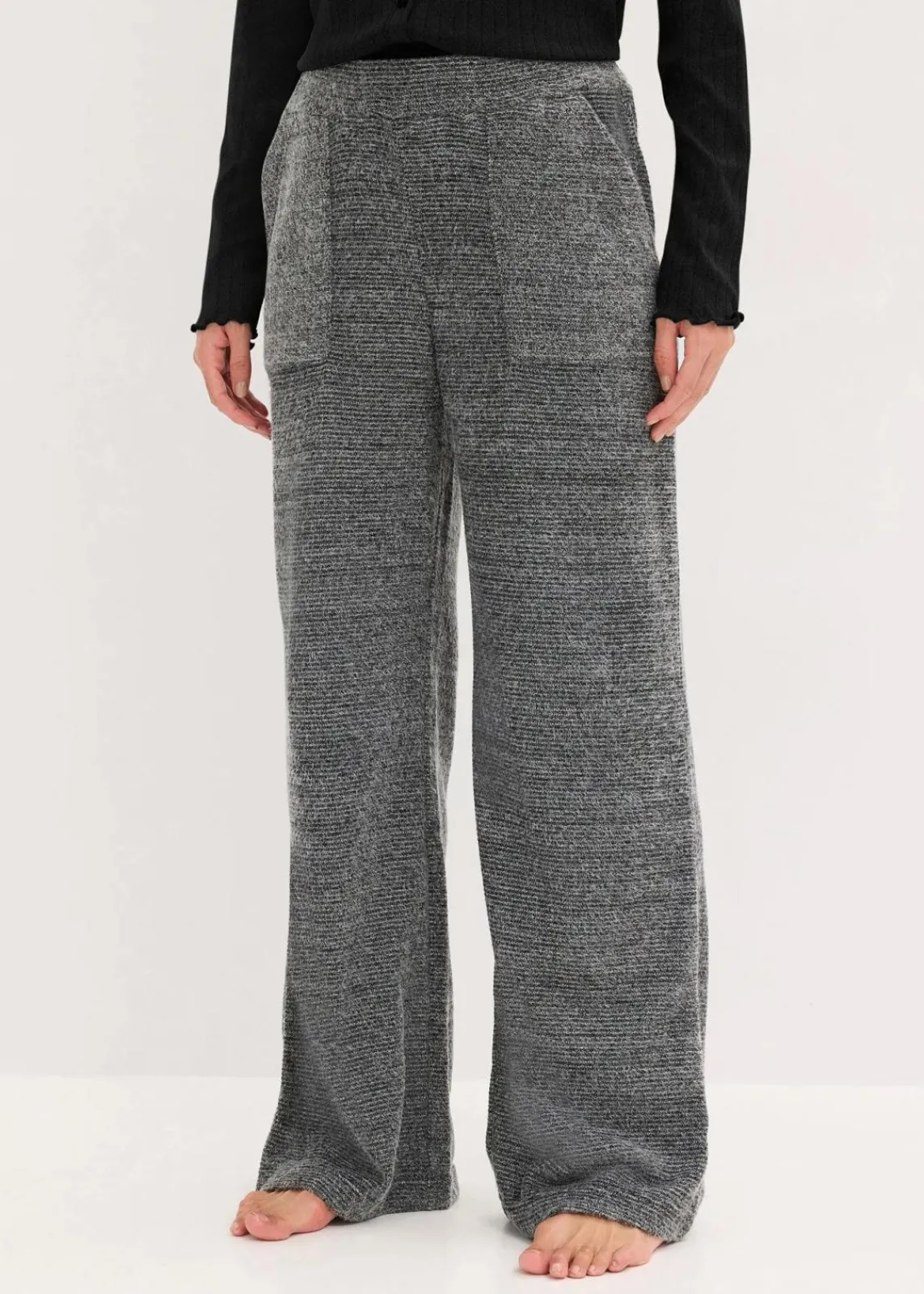 bonprix Wäsche·Homewear|Wäsche·Nachtwäsche^Loungewear Hose aus kuscheligem Chenille schwarz meliert