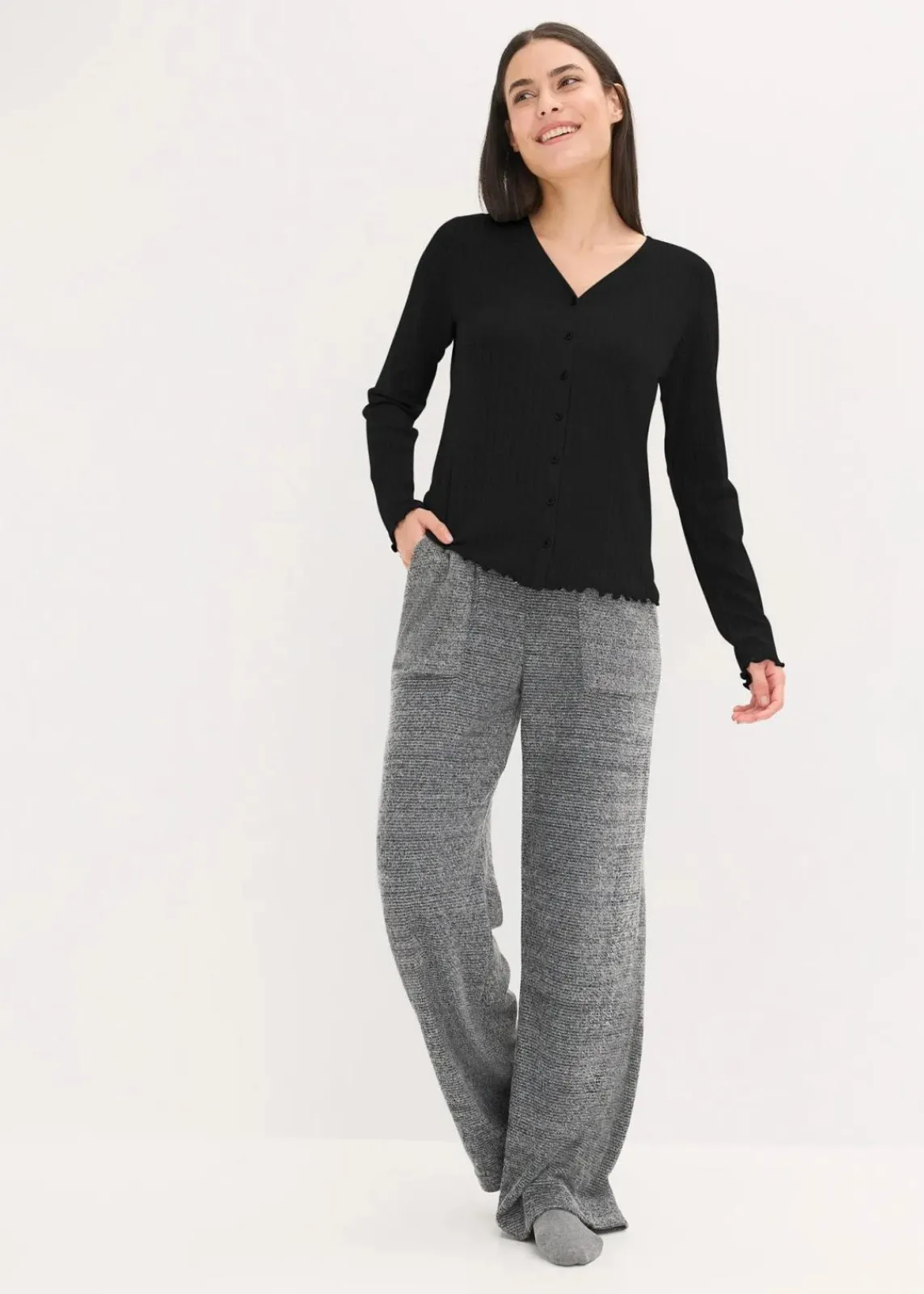 bonprix Wäsche·Homewear|Wäsche·Nachtwäsche^Loungewear Hose aus kuscheligem Chenille schwarz meliert