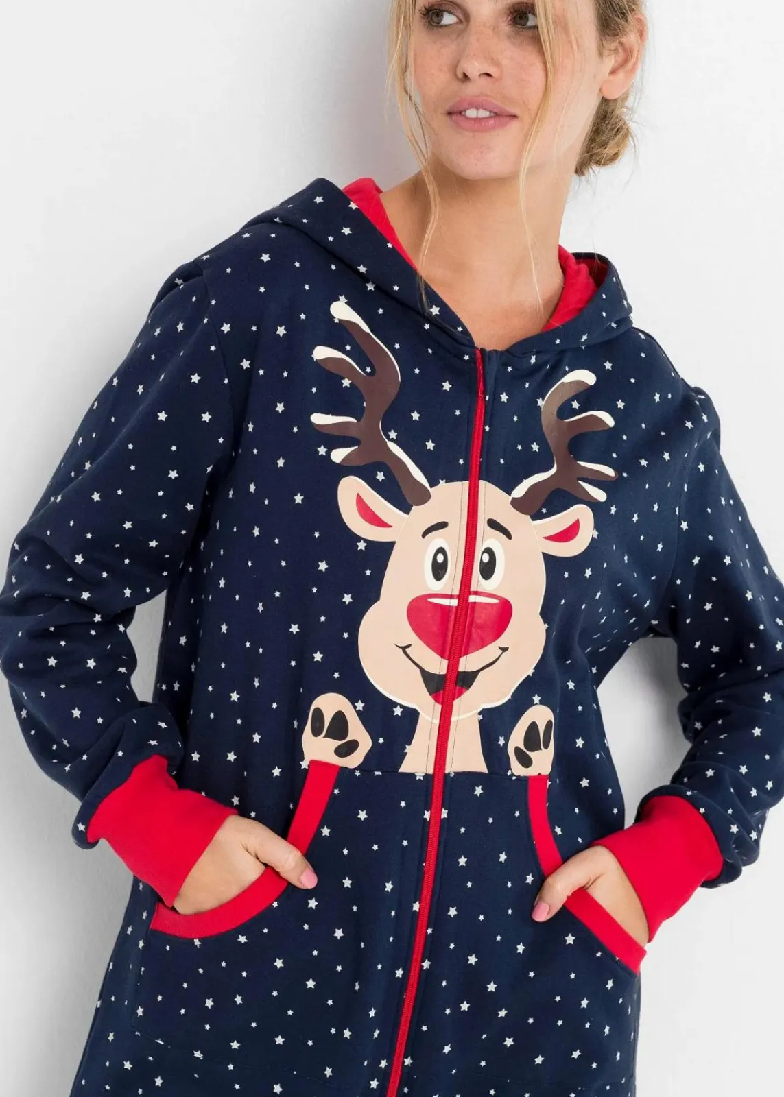 bonprix Wäsche·Homewear|Wäsche·Nachtwäsche^Loungewear Overall aus Sweatware dunkelblau bedruckt