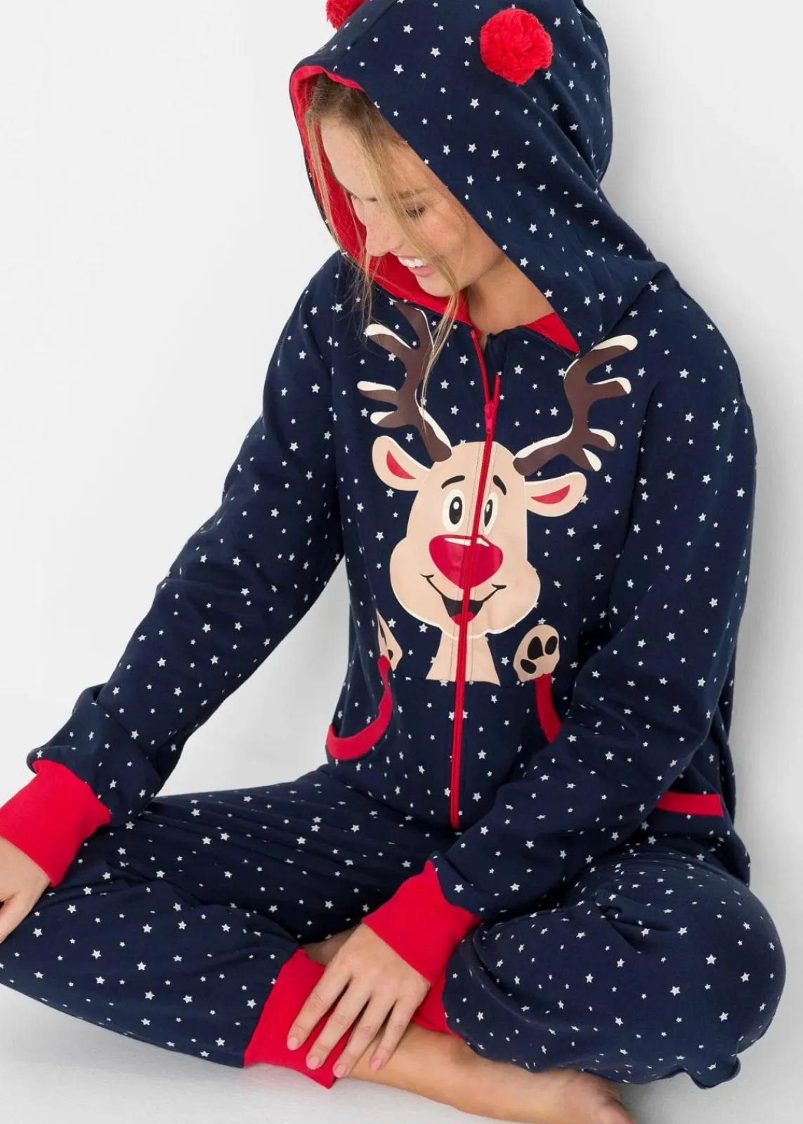 bonprix Wäsche·Homewear|Wäsche·Nachtwäsche^Loungewear Overall aus Sweatware dunkelblau bedruckt
