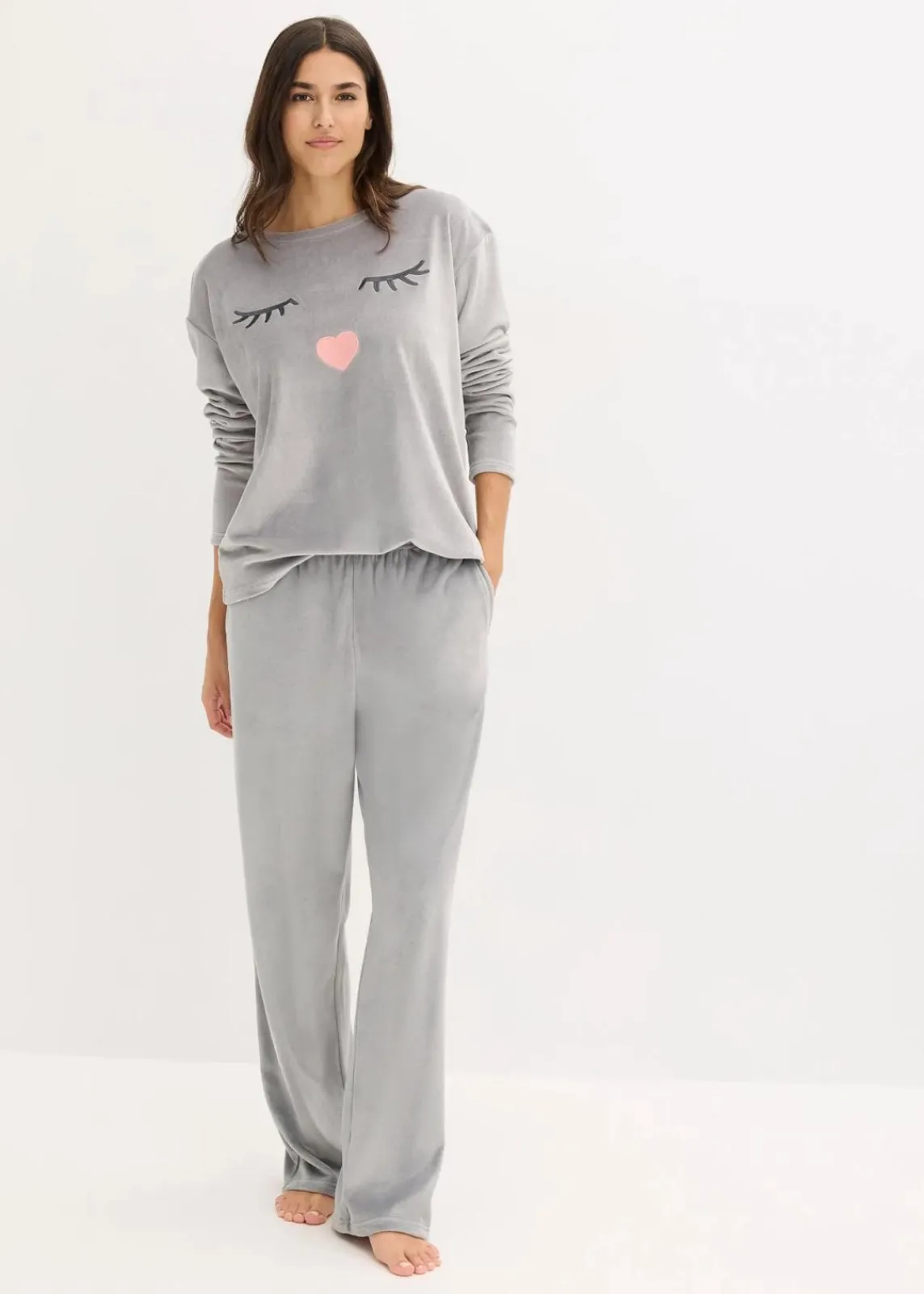 bonprix Wäsche·Homewear|Wäsche·Nachtwäsche^Loungewear Samt Hausanzug schattengrau